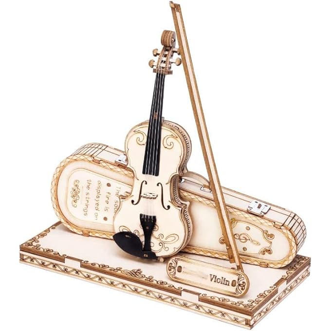 WOODEN 3D VIOLIN PUZZLES, MUSICAL INSTRUMENT MODEL KIT 3D PUZZLES, EDUCATIONAL CRAFT BUILDING TOYS, DESK DECOR/DIY HOBBIES/GIFTS FOR FAMILY AND FRIENDS, GIFTS FOR TEENS AND KIDS TO BUILD - Image 1